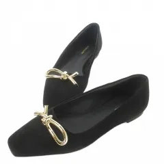 サルヴァトーレフェラガモ Salvatore Ferragamo ANNIE フラットシューズ パンプス スクエアトゥ スエード レザー 革 メタルパーツ ロゴ 6.5 23.5cm 黒 ブラック /CK28 ■GY19