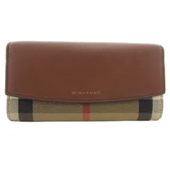 バーバリー BURBERRY 長財布 二つ折り ウォレット ノバチェック 小銭入れあり ハウスチェック ロゴ PVC レザー 茶 ブラウン ベージュ /GV