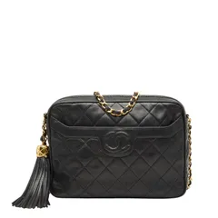 シャネル マトラッセ ココマーク フリンジ チェーン ショルダーバッグ ブラック ラムスキン レディース CHANEL【222-50727】