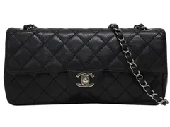 極美品 CHANEL シャネル イーストウエスト ショルダーバッグ キャビアスキン 9番台 黒×シルバー 中古 4b011165