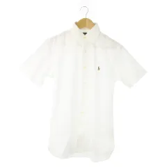 ラルフローレン RALPH LAUREN ボタンダウンシャツ 半袖 コットン ワンポイント ポニーロゴ刺繍 14.5 S 白 ホワイト /AO14 ■GY44