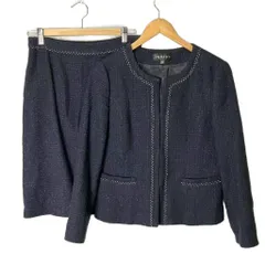 インディヴィ INDIVI ツイード セットアップ ノーカラージャケット タイトスカート 41 紺 ネイビー127-48700