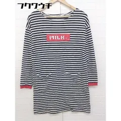 ◇ MILKFED. ボーダー ロゴ プリント 長袖 ミニ ワンピース サイズS ブラック ホワイト レッド レディース 【中古】 【1104260006372】