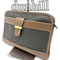 ダンヒル dunhill クラッチバッグ PVC レザー ブラウン グレー ストラップ付き セカンドバッグ メンズ ハンドバッグ ロゴ金具 ファスナー式 上品 シンプル