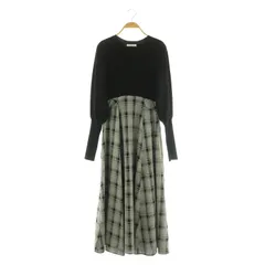 ナチュラルビューティーベーシック NATURAL BEAUTY BASIC 23AW チェックドッキングニット ワンピース ロング ボリュームスリーブ M ブラック グレー /MY ■OS