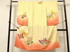 平和屋着物[]七五三　女の子　７歳　祝着　四つ身　舞蝶文　暈し染め　金彩　逸品　DABA3672ma