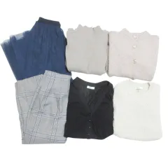 アースミュージック&エコロジー EARTH MUSIC & ECOLOGY ビス 他 6点セット おまとめ ニット カーディガン ロングスカート チュール チェック 半袖 長袖 Mサイズ フリーサイズ ベージュ グレー 紺 黒 MMT X