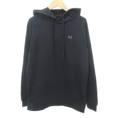 アンダーアーマー UNDER ARMOUR タグ付き パーカー フーディ ワンポイント ロゴ 裏起毛 厚手 Lサイズ 黒 ブラック ■YHS7