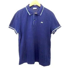 ラコステ LACOSTE ポロシャツ 半袖 レギュラーフィット F5191 ワンポイント ライン 5 L相当 紺 ネイビー ■YHS7 A1107