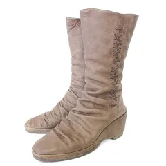 モードエジャコモ Mode et Jacomo D'ICI ミドル ブーツ レザー サイドレースアップ ウェッジソール 23.5 茶 ブラウン A1107