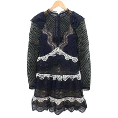 セルフポートレイト self-portrait 美品 ワンピース ドレス ひざ丈 スカート レース シアー 紺 ネイビー UK8 約M