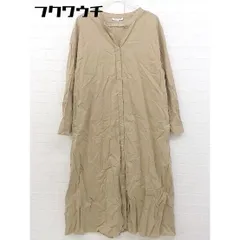 ◇ NATURAL BEAUTY BASIC Vネック 長袖 膝下丈 シャツ ワンピース サイズM ベージュ レディース  【中古】 【1106160005301】