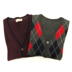 メンズメルローズ MEN'S MELROSE メンズ ビギ MENS BIGI 2点セット ニット カーディガン 長袖 Vネック アーガイル柄 リバーシブル ワインレッド グレー 3 4のサムネイル