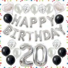 【特価セール】飾り 飾り パーティー 女の子 男の子 デコレーション 誕生日 誕生日 ハッピーバースデー シルバー バルーン バルーン 数字 20歳 セット 付け 風船 BIRTHDAY HAPPY