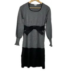 TO BE CHIC(トゥービーシック) ワンピース サイズ40 M レディース美品  - ダークグレー×黒 クルーネック/長袖/ひざ丈/ニット/リボン