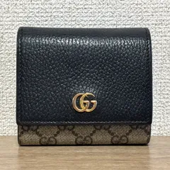 GUCCI グッチ GGマーモント GGスプリーム 折り財布 コンパクトウォレット ミニ財布 レザー PVC ブラック ベージュ 黒 ゴールド金具 レディース 定番 人気　598537