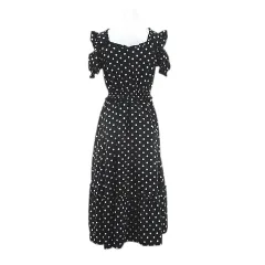 シークレットハニー Secret Honey 半袖 ワンピース フレア ロング丈 ２ 黒系 ブラック ドット柄 オープンショルダー フリル 背中リボン付き