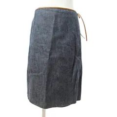 バーバリーブルーレーベル BURBERRY BLUE LABEL リバーシブル ノバチェック デニム ラップ 巻き スカート 膝丈 38 インディゴ ベージュ 0828 IBO80