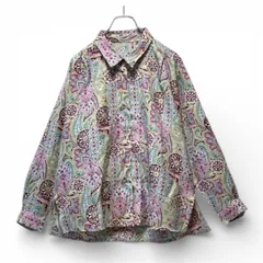 【古着】 日本製 ヴィンテージ レトロ 総柄シャツ レディース マルチカラー ペイズリー 昭和レトロ 芸術的ボタン