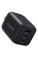 エレコム 充電器 Type-C 3ポート USB-C×2 USB-A×1 65W USB PD対応 PPS対応 折りたたみ式プラグ GaN採用 【 iPhone/iPad/Macbook Air/Windows PC など対応】 ブラック MPA-ACCP4 