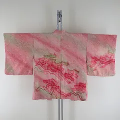 羽織 正絹 絞り 赤色ｘ緑色 ぼかし カラフル 花柄 着物コート 着物用 ちりよけ 防寒 上着 リメイク シルク 身丈75.5cm