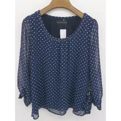 ◇ green label relaxing UNITED ARROWS 水玉 ドット 七分袖 ブラウス カットソー ネイビー ホワイト レディース  【中古】 【1203250005194】