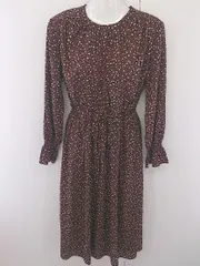 ◇ ●新品● ◎ natural couture ウエストリボン タグ付き 小花柄 長袖 膝下丈 ワンピース サイズF ボルドー系 レディース  【中古】 【1204270003214】
