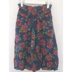 ◇ ◎ MAJESTIC LEGON 花柄 ウエストゴム 膝下 フレア スカート サイズM ネイビー レッド マルチ レディース  【中古】 【1204250009182】