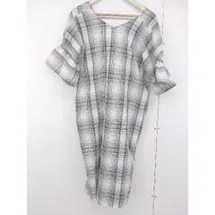 ◇ RICHE GLAMOUR チェック 半袖 膝下丈 ワンピース サイズM オフホワイト グリーン マルチ レディース  【中古】 【1205110000066】
