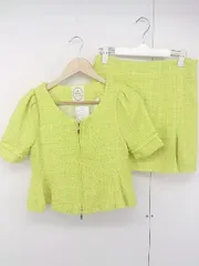 ◇ ◎ ●美品● Marblee マーブリー ツイード調 ミニ スカート ジャケット セットアップ サイズF イエロー レディース  【中古】 【1205250001626】