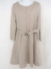 ◇ ◎ NATURAL BEAUTY BASIC ウエストベルト ノーカラー 長袖 膝丈 ワンピース サイズ L ベージュ レディース  【中古】 【1206280003901】