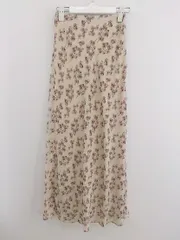 ◇ natural couture 花柄 ウエストゴム ロング ナロー スカート サイズF ベージュ ピンク系 レディース P  【中古】 【1211090008152】