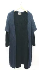 ■ n'or label 異素材。フロントボタン 長袖 ロングカーディガン サイズ2 ブラック/ネイビー レディース E  【1211150026430】