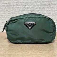 PRADA プラダ ナイロン ポーチ グリーン 緑 三角ロゴ トライアングル プレート 小物入れ 化粧ポーチ マルチポーチ レディース メンズ ユニセックス