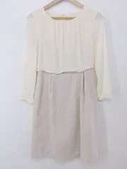 ◇ NATURAL BEAUTY BASIC フォーマル 切替 長袖 膝丈 ワンピース サイズM ベージュ系 レディース P  【中古】 【1212010004001】