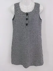 ◇ IKEDA NOBUO 千鳥格子 ニット ノースリーブ ミニ チュニックワンピース サイズM ホワイト ブラック レディース P  【中古】 【1211240007004】