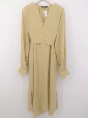 ◇ Sugar spoon Vネック サイドスリット 長袖 膝下丈 ワンピース サイズF クリーム系 イエロー系 レディース P  【中古】 【1212050000865】