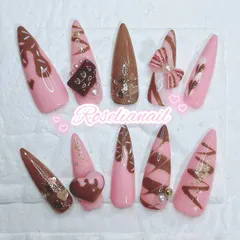 【オーダーNO.25】苺チョコ・イチゴ・バレンタイン・チョコレート・スイーツ・ガーリー・可愛い・個性派・ネイルチップ