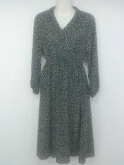 ◇ natural couture ナチュラルクチュール 花柄 フラワー 長袖 ロング ワンピース サイズF ネイビー ベージュ レディース P  【1212230004201】