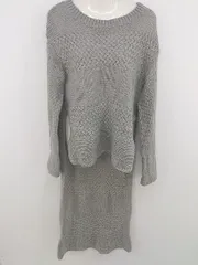 ◇ NINE ナイン フロントオープン 長袖 ロング ニット ワンピース グレー レディース P  【1212210005259】
