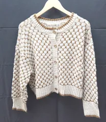 ◇ LOWRYS FARM ショート シンプル マルチ 長袖 ニット カーディガン サイズF ベージュ系 レディース E  【1212200018597】