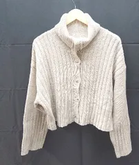 ◇ mysty woman ミスティウーマン ハイネック リブ ショート丈 長袖 ニット カーディガン サイズF ベージュ レディース E  【1212200018580】