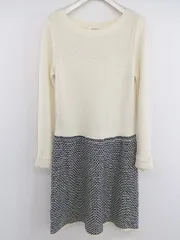 ◇ OFUON オフオン 切り替え 長袖 膝下丈 ニット ワンピース サイズ38 クリーム系 レディース P  【1301190016901】
