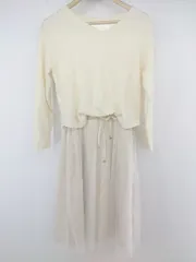 ◇ RAY CASSIN FAVORI ワッフル チュール ウエストゴム 膝下丈 ワンピース サイズF アイボリー系 レディース P  【1302080003001】