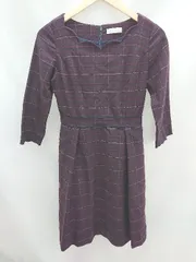 ◇ Feroux フェルウ チェック柄 袖口花柄刺繡 長袖 ひざ丈 ワンピース サイズ表記なし レッド レディース E  【1303290015501】