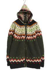 【お得なクーポン配布中!】 エクアドル製 フルジップ ウール ニット パーカー ジャケット メンズ レディース L / ハンドメイド セーター 丸ヨーク 求心柄 マルチカラー