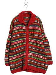 【お得なクーポン配布中!】 エクアドル製 フルジップ ニット セーター ジャケット メンズ レディース L / ハンドメイド カウチン バーズアイ ローゲージ マルチカラー