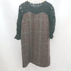 ◇ anatelier レース 切替 バイカラー チェック ウール 長袖 ミドル ワンピース 38サイズ ブラック ブラウン レディース E  【1303290012401】