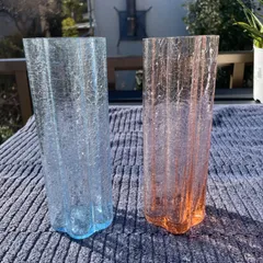 花瓶　花型　波模様　ひび割れガラス　未使用　7×20 2個セット