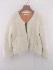 ◇ ELENCARE DUE カジュアル Vネック 長袖 ボア ジャケット サイズF ライトベージュ カーキ系 レディース E  【1306020014201】